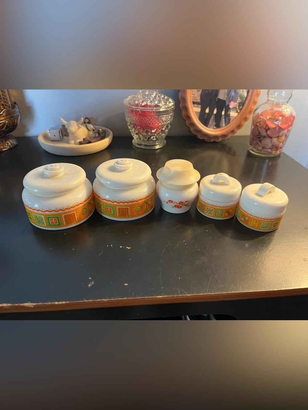 Vintage Avon Patchwork & Imperial Garden Milk Glass Jar Containers